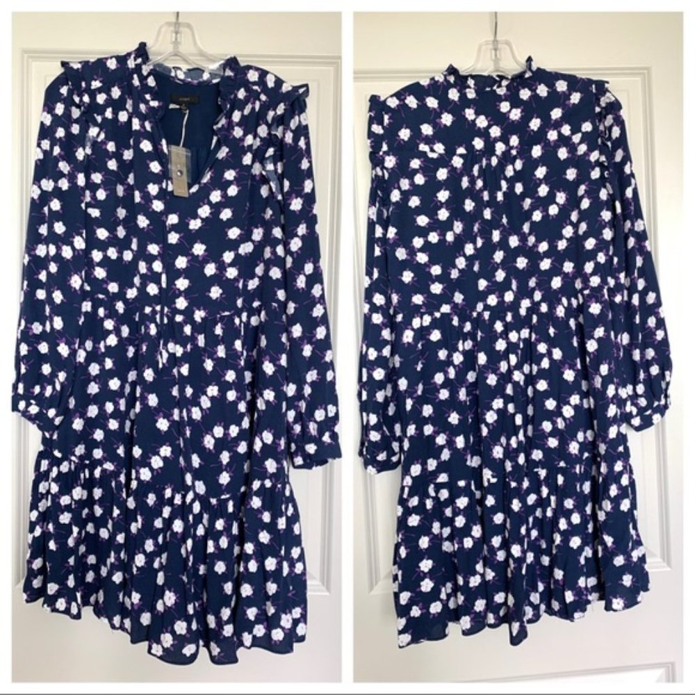 Tie-neck tiered dress in scattered peony print - Picture 2 of 13